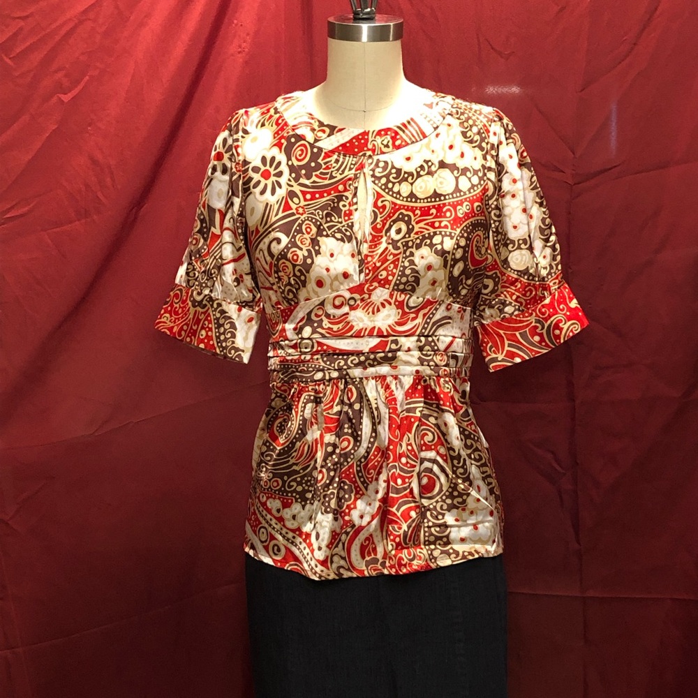 BCBGMaxAzaria Satin Keyhole Blouse Small